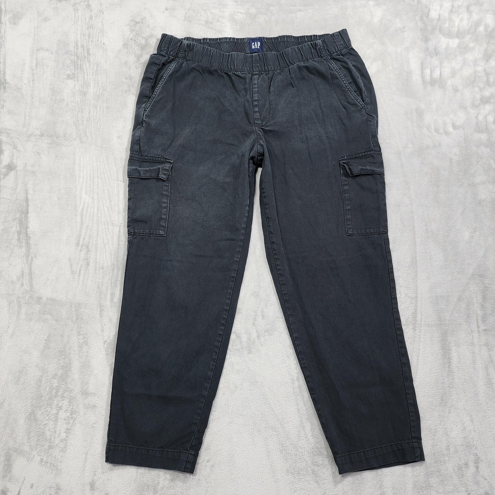 Gap Pants Womens XL Black Relaxed Pull On Cargo Tapered Casual Cotton Lyocell‎